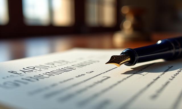 Close up of a fountain pen on high quality paper in a Rome office